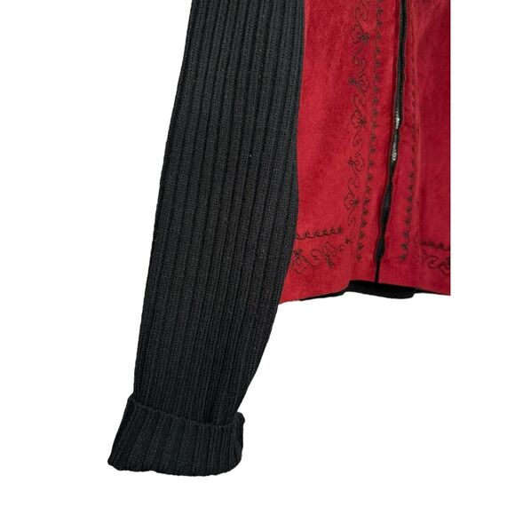 Coldwater Creek Women’s Large Faux Suede Zip Up Jacket Knit Sleeves Embroidered - Picture 2 of 6
